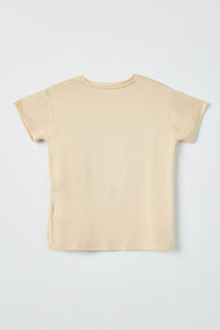 GJ3252 TAN Girls Side Ribbon Tie T Shirt Back Flat