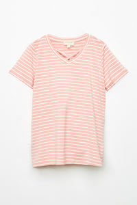 GJ3291 Pink Girls Stripe Strappy V Neck Top Flat Front