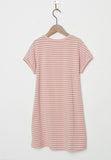 GJ3292 Pink Girls Striped Tie Waist T Shirt Dress Flat Back