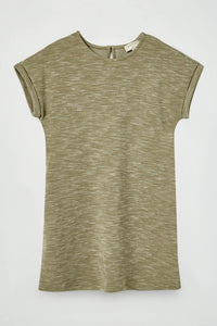 GJ3311 Olive Girls Roll Sleeve Pocketed Slub Knit Mini Dress Flat Front