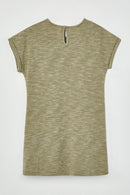 GJ3311 Olive Girls Roll Sleeve Pocketed Slub Knit Mini Dress Flat Back