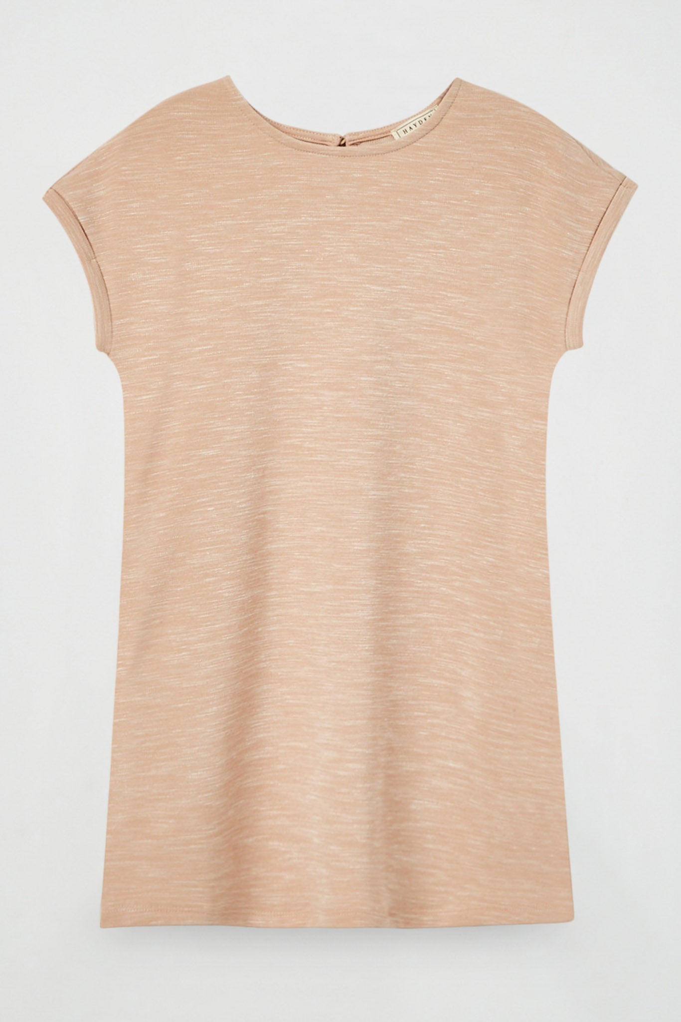 GJ3311 Pale Pink Girls Roll Sleeve Pocketed Slub Knit Mini Dress Flat Front