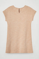 GJ3311 Pale Pink Girls Roll Sleeve Pocketed Slub Knit Mini Dress Flat Back