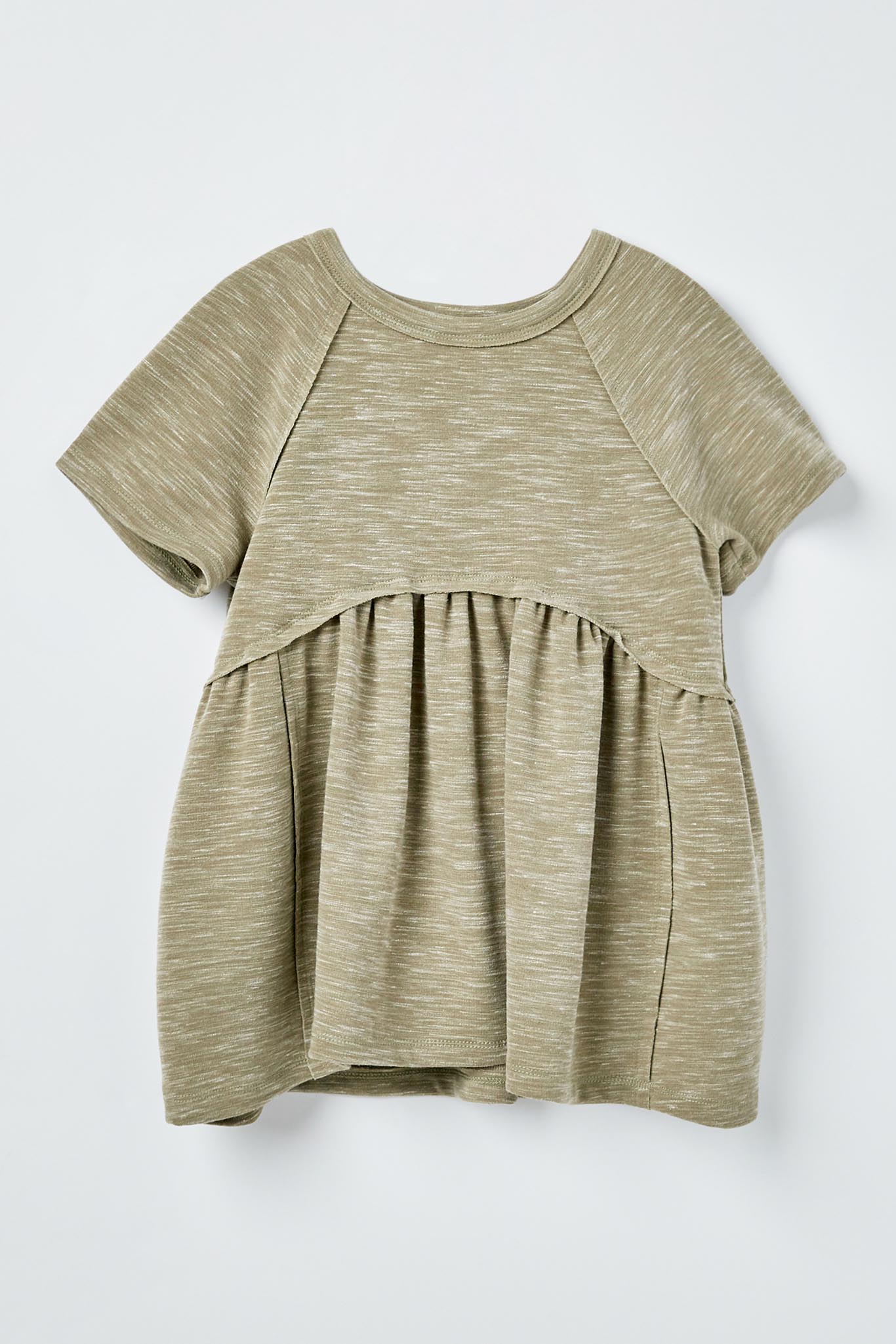 GJ3320 Olive Girls Short Sleeve Raw Edge Knit Peplum Top Flat Front