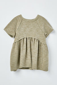 GJ3320 Olive Girls Short Sleeve Raw Edge Knit Peplum Top Flat Front