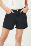 GJ3329 BLACK Girls Distressed Washed Color Denim Shorts Front