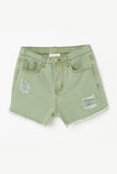 GJ3329 Olive Girls Distressed Washed Color Denim Shorts Flat Front