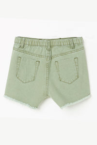 GJ3329 Olive Girls Distressed Washed Color Denim Shorts Flat Back