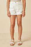 GJ3329 White Denim Girls Distressed Washed Color Denim Shorts Front 2