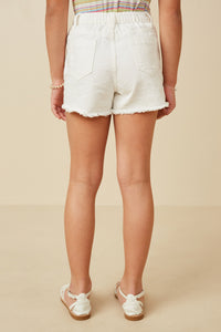 GJ3329 White Denim Girls Distressed Washed Color Denim Shorts Back