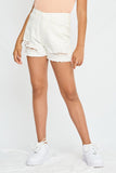 GJ3330 WHITE DENIM Girls Frayed Distressed Denim Shorts Front