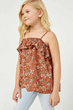 GJ3331 Coral Girls Smocked Floral Print Ruffle Top Front