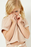 GJ3340 Blush Girls Heathered Rolled Sleeve Knit Top Detail