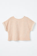 GJ3340 Blush Girls Heathered Rolled Sleeve Knit Top Back Flat