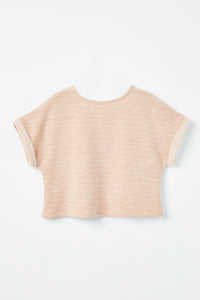 GJ3340 Blush Girls Heathered Rolled Sleeve Knit Top Back Flat