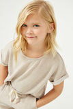 GJ3340 Grey Girls Heathered Rolled Sleeve Knit Top Front