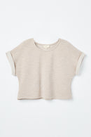 GJ3340 Grey Girls Heathered Rolled Sleeve Knit Top Front Flat