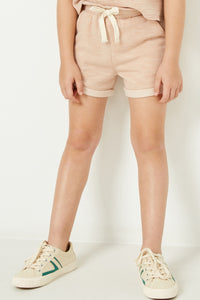 GJ3341 Blush Girls Heathered Rolled Leg Knit Shorts Detail