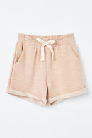 GJ3341 Blush Girls Heathered Rolled Leg Knit Shorts Front Flat