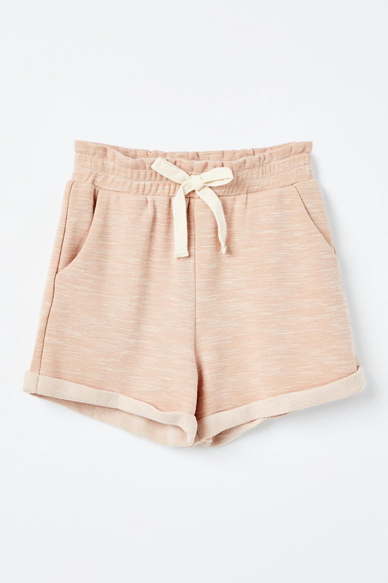GJ3341 Blush Girls Heathered Rolled Leg Knit Shorts Front Flat