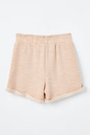 GJ3341 Blush Girls Heathered Rolled Leg Knit Shorts Back Flat