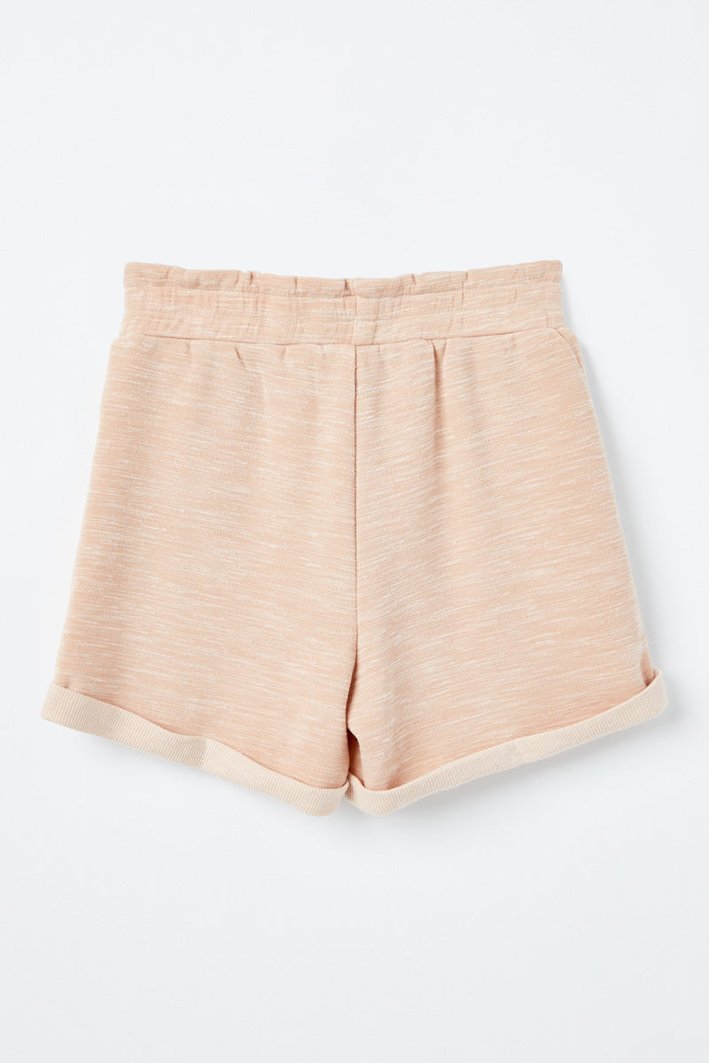 GJ3341 Blush Girls Heathered Rolled Leg Knit Shorts Back Flat