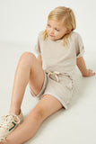 GJ3341 Grey Girls Heathered Rolled Leg Knit Shorts Pose