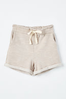 GJ3341 Grey Girls Heathered Rolled Leg Knit Shorts Front Flat
