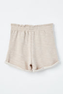 GJ3341 Grey Girls Heathered Rolled Leg Knit Shorts Back Flat