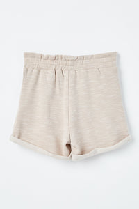 GJ3341 Grey Girls Heathered Rolled Leg Knit Shorts Back Flat
