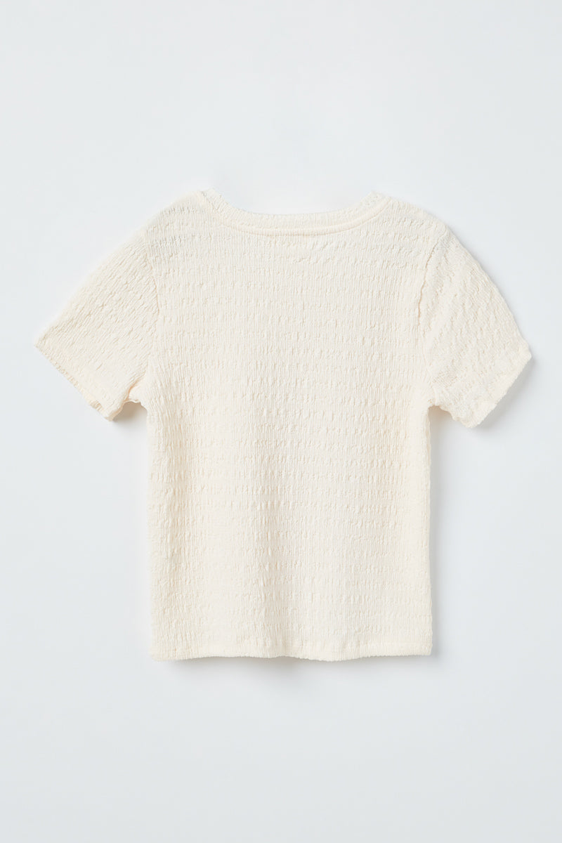 GJ3358 Ivory Girls Crumpled Textured Tee Back Flat