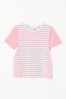 GJ3362 PINK Girls Mixed Stripe Short Sleeve Tee Front Flat