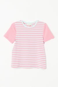 GJ3362 PINK Girls Mixed Stripe Short Sleeve Tee Front Flat
