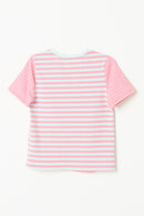 GJ3362 PINK Girls Mixed Stripe Short Sleeve Tee Back Flat