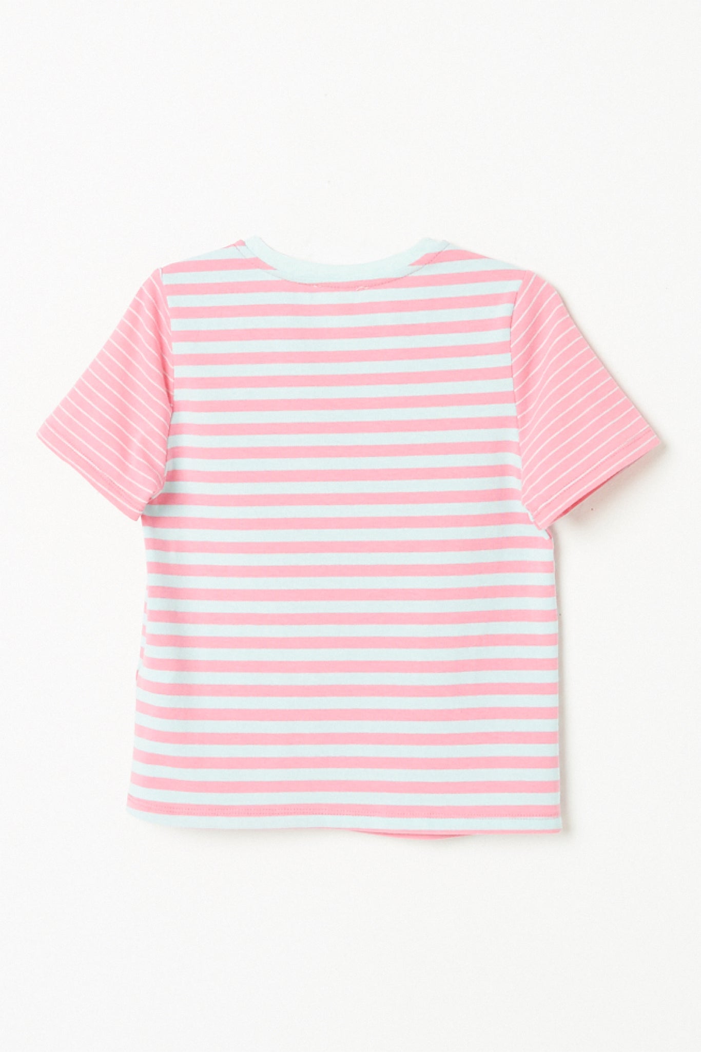 GJ3362 PINK Girls Mixed Stripe Short Sleeve Tee Back Flat