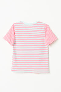 GJ3362 PINK Girls Mixed Stripe Short Sleeve Tee Back Flat