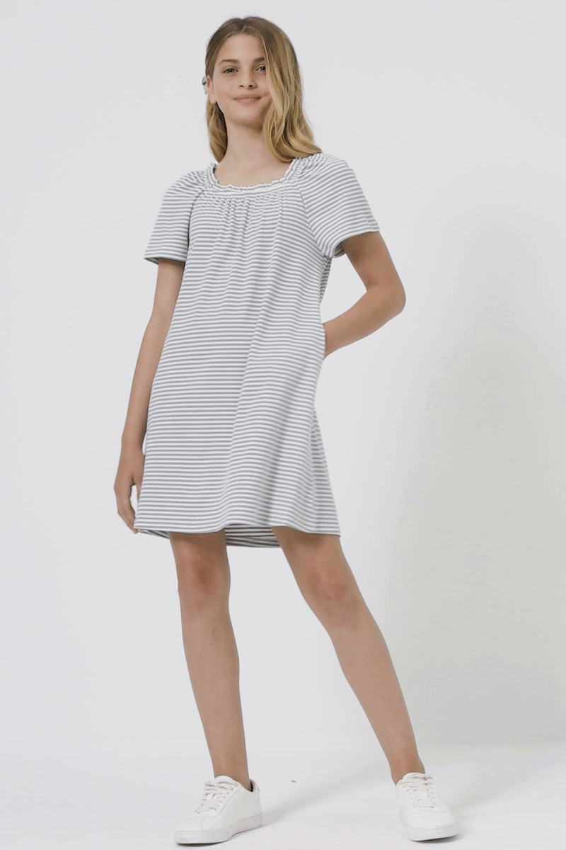 Textured Ribbed Stripe Off Shoulder Knit Dress