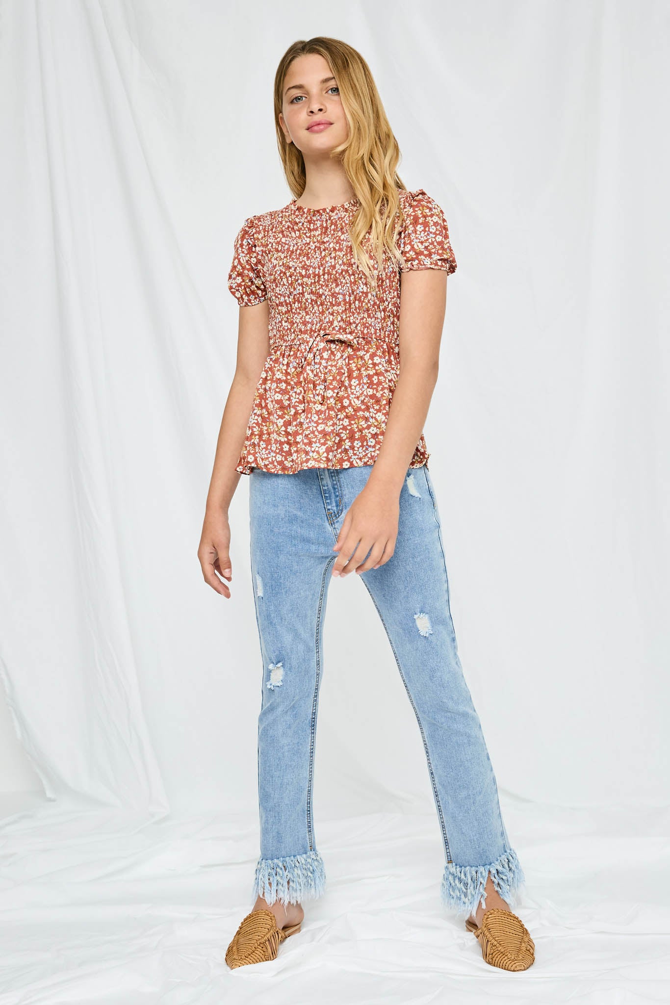 Smocked Ruffled Short Sleeve Top