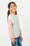 GJ3486 HEATHER GREY Girls Contrast Paneled Ribbed Knit Relaxed Tee Side