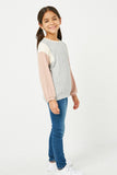 GJ3486 HEATHER GREY Girls Contrast Paneled Ribbed Knit Relaxed Tee Full Body