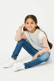 GJ3486 HEATHER GREY Girls Contrast Paneled Ribbed Knit Relaxed Tee Pose