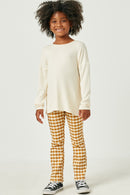 GJ3528 CREAM Girls Lace Trim Back Long Sleeve Knit Top Full Body