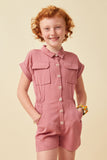 Elastic Detail Button Up Collared Romper