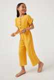 GK1020 MUSTARD Girls Textured Button Up Belted Jumpsuit Full Body