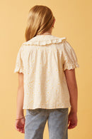 GK1037 Cream Girls Textured Floral Lace Peter Pan Collar Top Back