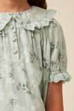 GK1037 Sage Girls Textured Floral Lace Peter Pan Collar Top Detail