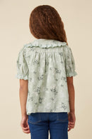 GK1037 Sage Girls Textured Floral Lace Peter Pan Collar Top Back