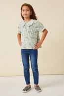 GK1037 Sage Girls Textured Floral Lace Peter Pan Collar Top Full Body
