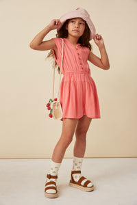 GK1048 PINK Girls Button Detail Hooded Romper Full Body