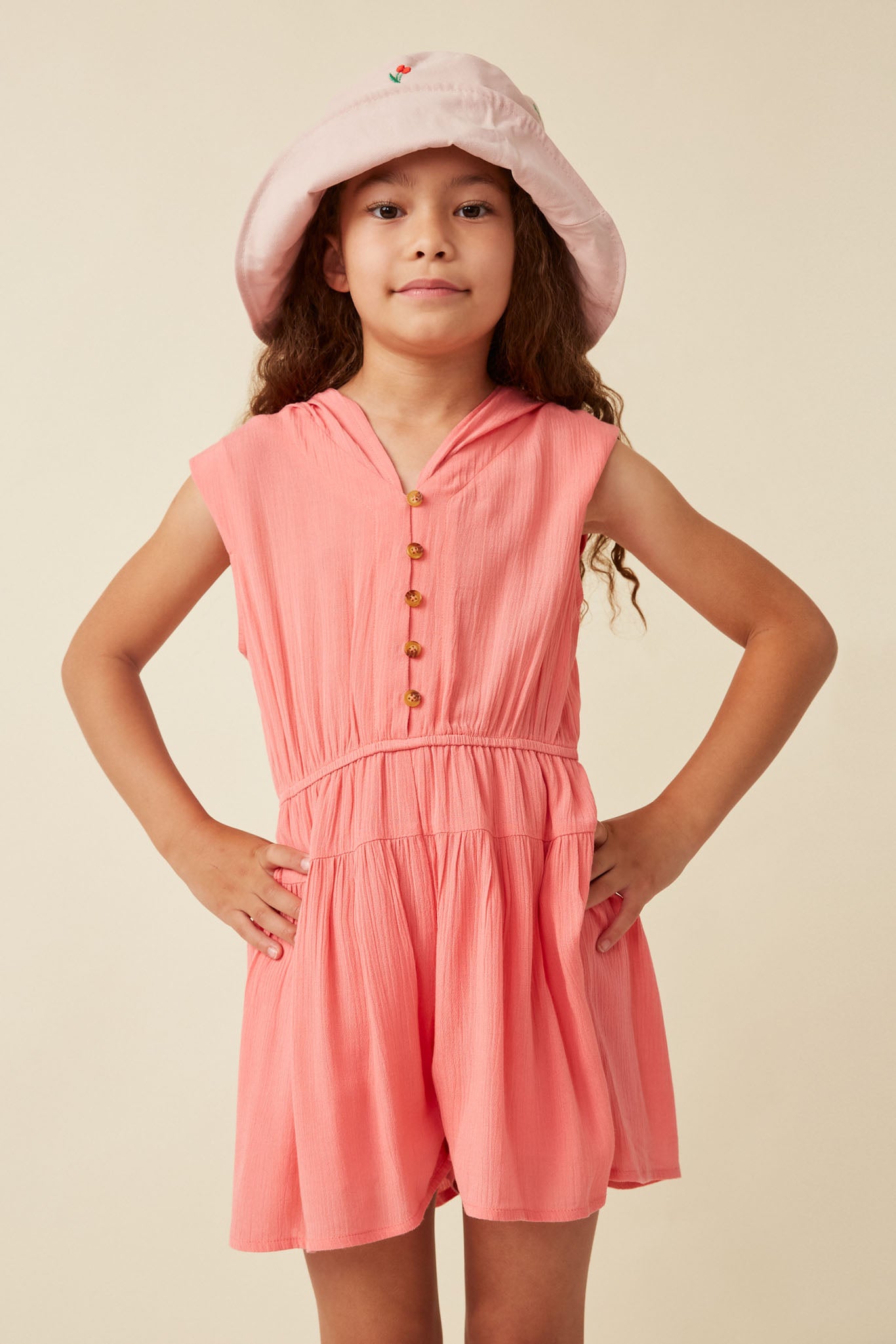 Button Detail Hooded Romper